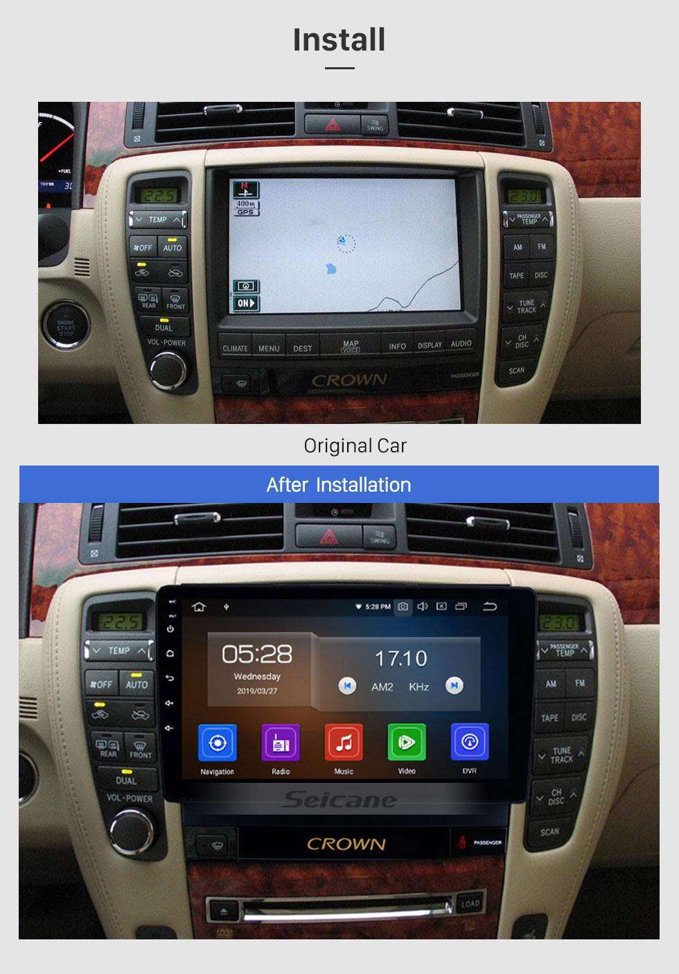 Seicane 9 дюймов 2010 2011 2012 2013 2014 Toyota old crown LHD Android 11.0 HD Сенсорный экран, авто стерео GPS Навигационная система Bluetooth FM / AM-радио Поддержка 3G / 4G WIFI Управление рулевого колеса DVR OBD II