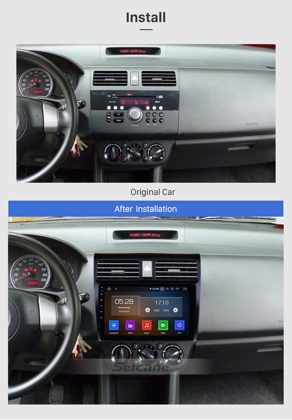 Seicane Radio de marché des accessoires 10.1 pouces Android 11.0 Navigation GPS pour 2005-2010 SUZUKI SWIFT Lien de rétroviseur Bluetooth Support audio WIFI Caméra de vision arrière 1080P Vidéo DVR DAB + Lecteur DVD