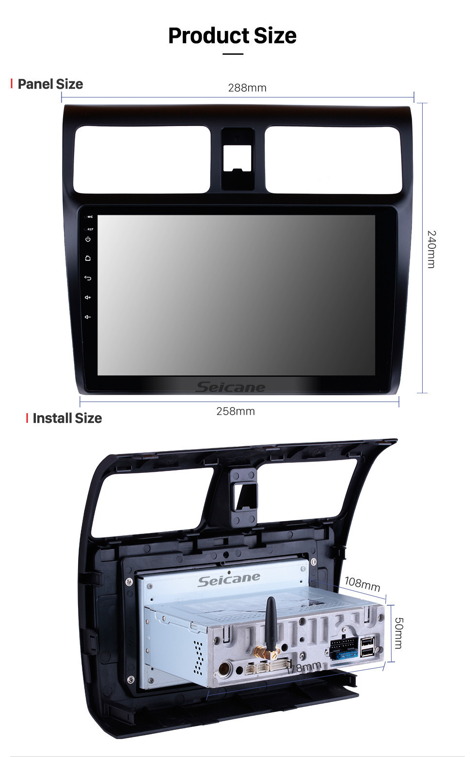 Seicane Aftermarket Radio 10.1 pulgadas Android 11.0 Navegación GPS para 2005-2010 SUZUKI SWIFT Mirror Link Bluetooth WiFi Soporte de audio Cámara de vista trasera 1080P Video DVR DAB + Reproductor de DVD