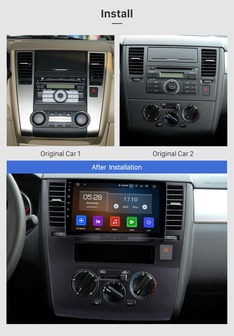 Seicane 9-Zoll-HD-Touchscreen-Radio GPS-Navigation Android 11.0 2005-2010 Nissan TIIDA Blueooth Music Autoradio-Aux-USB-DAB + Lenkradsteuerung 4G / 3G WiFi