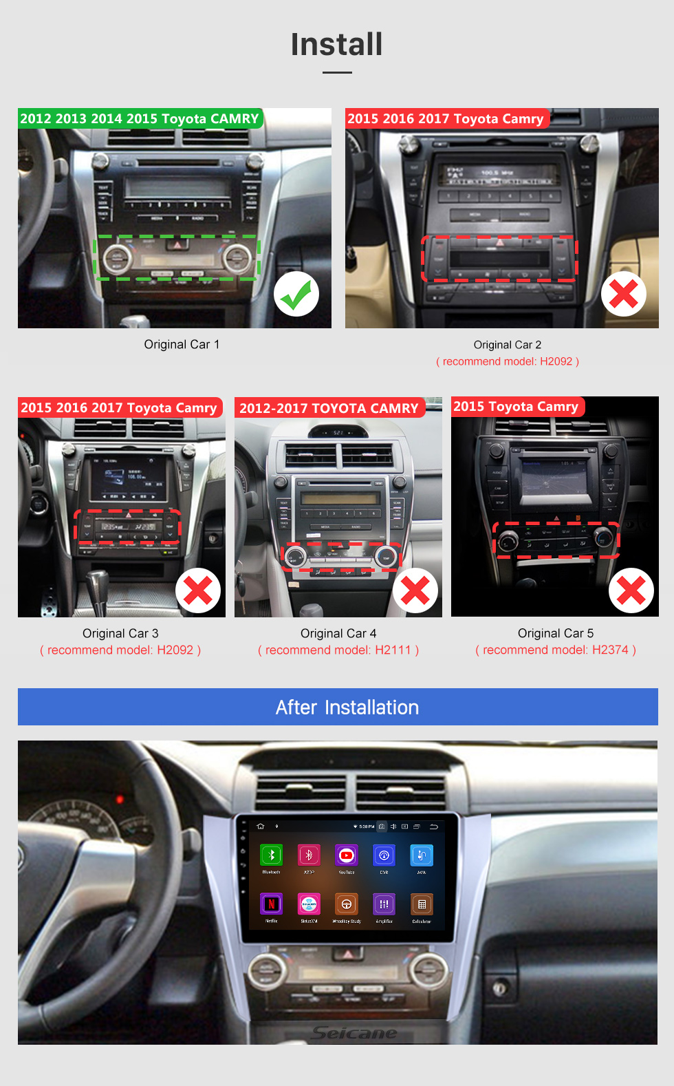 Seicane 10,1 pouces Android 11.0 unité principale Système de navigation GPS pour 2012 2013 2014 2015 Toyota CAMRY Bluetooth Radio support Lecteur DVD Lien miroir Écran multi-tactile capacitif OBD DVR Caméra de recul TV 3G 3G WIFI USB