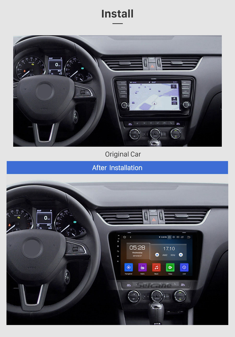 Seicane 10,1 zoll HD Touchscreen Radio GPS Navigationssystem Android 11.0 Für 2015 2016 2017 SKODA Octavia UV Unterstützung Lenkradsteuerung Rückfahrkamera Bluetooth 3G / 4G WIFI USB DVR OBD2