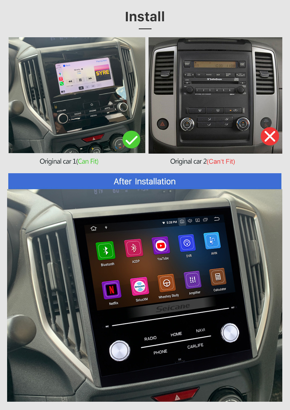Seicane 8-дюймовый Android 12.0 HD Сенсорный экран Автомобильная стереосистема Радио Головное устройство для 2018 Subaru XV Bluetooth DVD-плеер DVR Камера заднего вида ТВ-видео WIFI Управление на руле USB Зеркальная связь OBD2