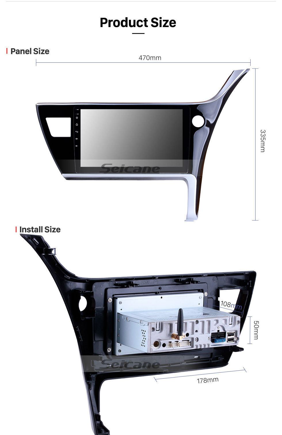 Seicane 10.1 pulgadas HD Radio con pantalla táctil Sistema de navegación GPS para 2017 Toyota Corolla Mano derecha Android 11.0 conducción Unidad principal del coche Soporte Volante Control Bluetooth Vedio Carplay 3G / 4G Wifi DVR