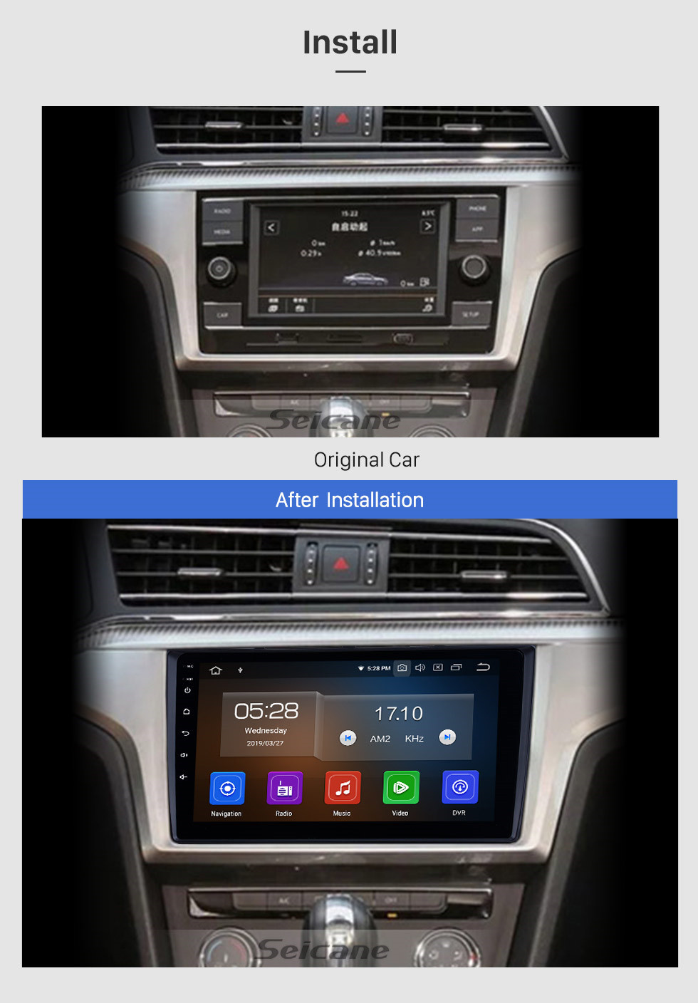 Seicane OEM 9 inch HD Touchscreen GPS navigation system Android 13.0 for 2018 VW Volkswagen Universal Support 3G/4G WiFi Radio Bluetooth Vedio Carplay Steering Remote Control 
