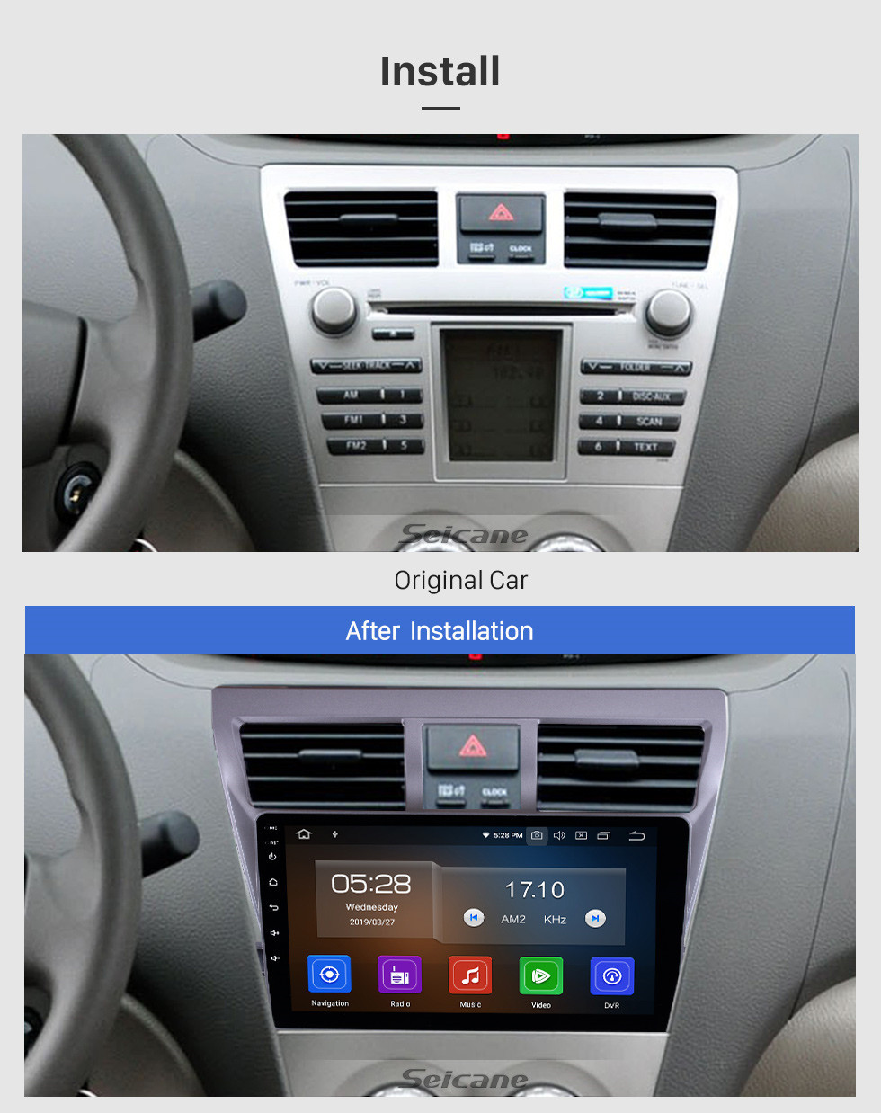 Seicane 9 Polegada HD Touchscreen Sistema de Navegação GPS Auto estéreo 2007-2012 Toyota Vios Android 11.0 Suporte Do Carro Estéreo OBDII 3G / 4G WIFI Vídeo Controle de Direção DVR