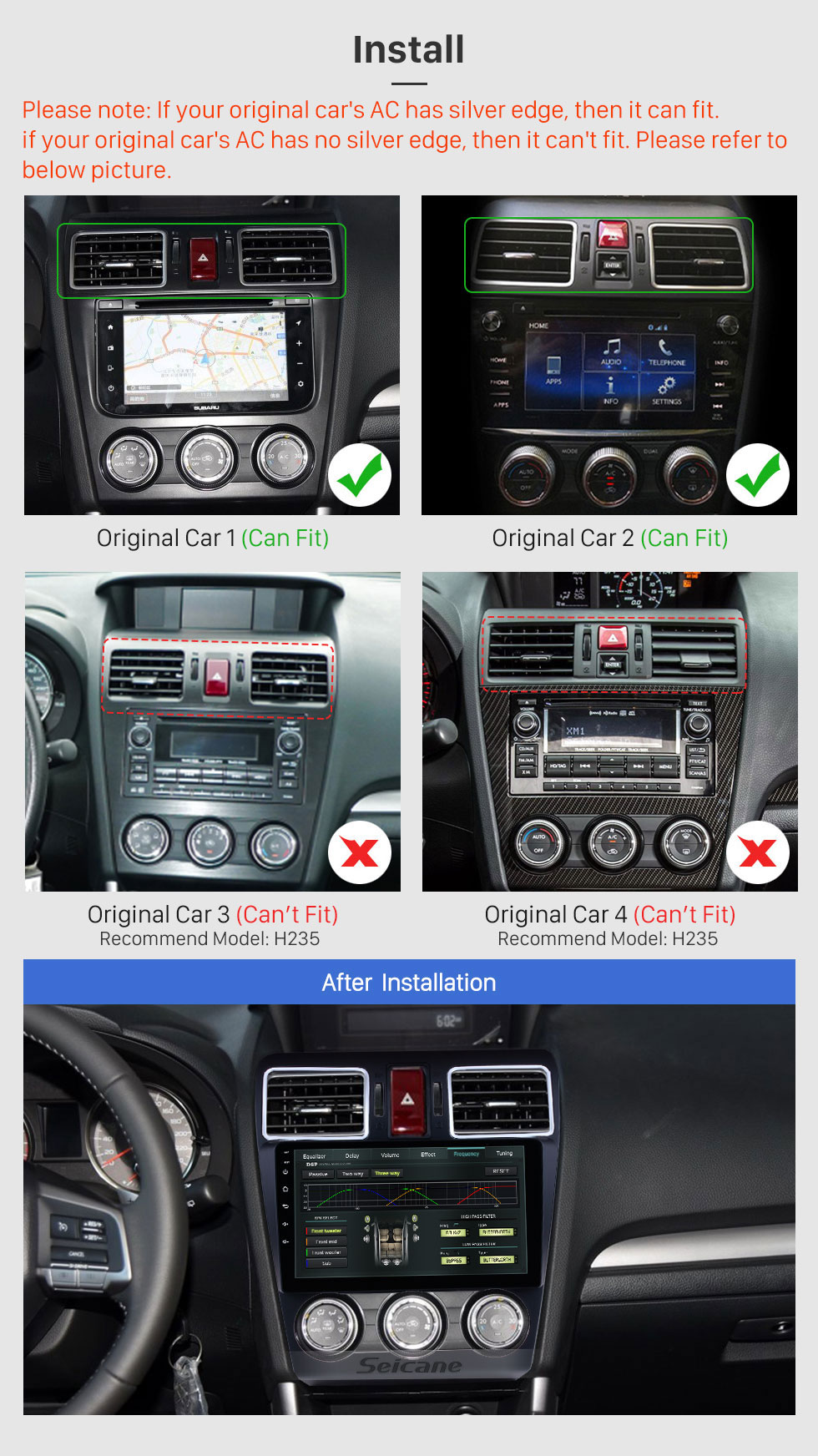 Seicane 9 pouces 2014 2015 2016 Subaru WRX forester Android 13.0 Radio Lecteur DVD Système de navigation GPS Bluetooth Écran tactile 4G WiFi DAB+ TPMS DVR OBDII