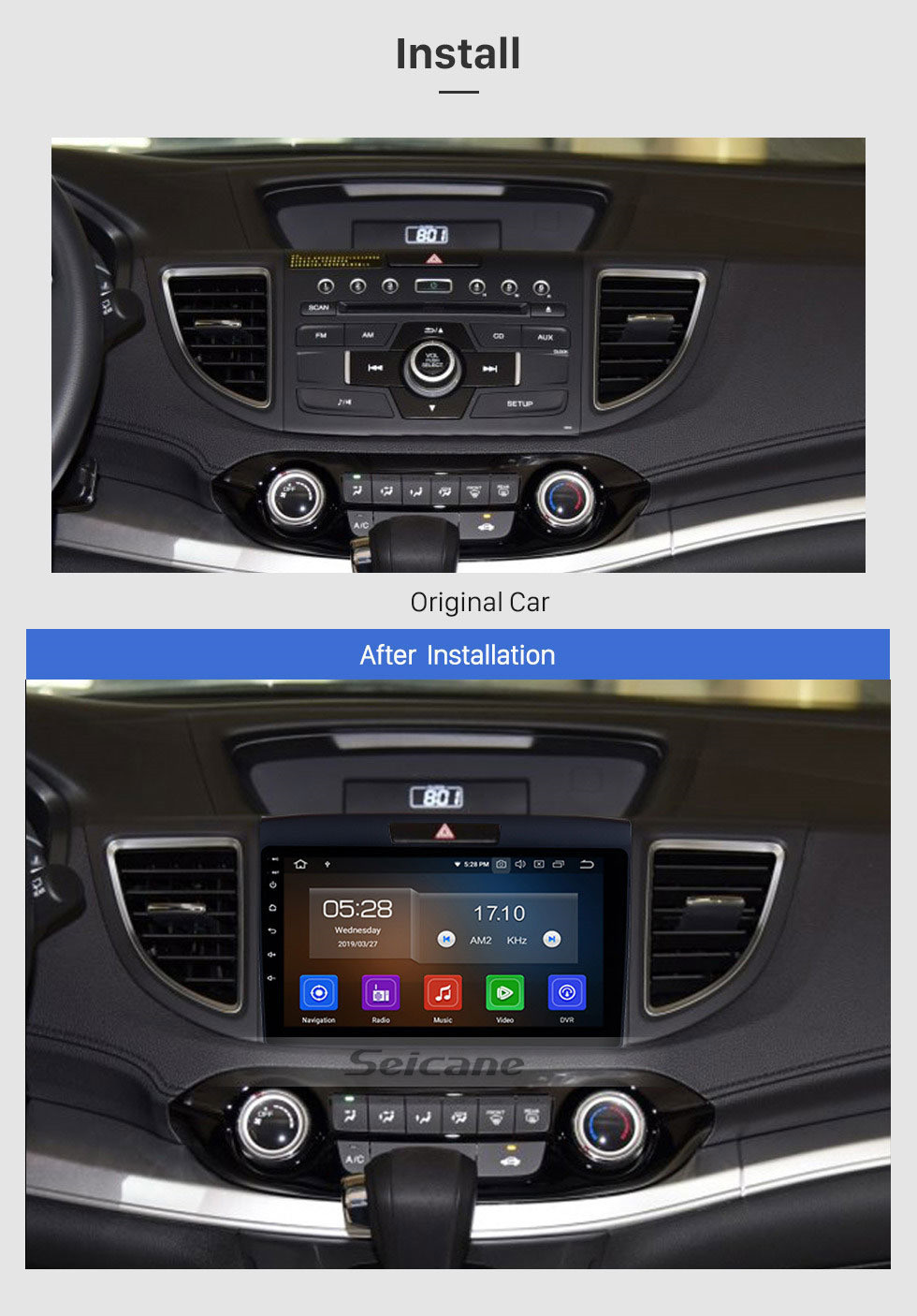 Seicane Tudo em um 2011 2012 2013 2014 2015 Honda CRV Android 13.0 CD DVD Rádio sistema de Navegação GPS Bluetooth Music Audio USB Suporte WIFI Aux TPMS DVR 1080P Vídeo Controle de volante