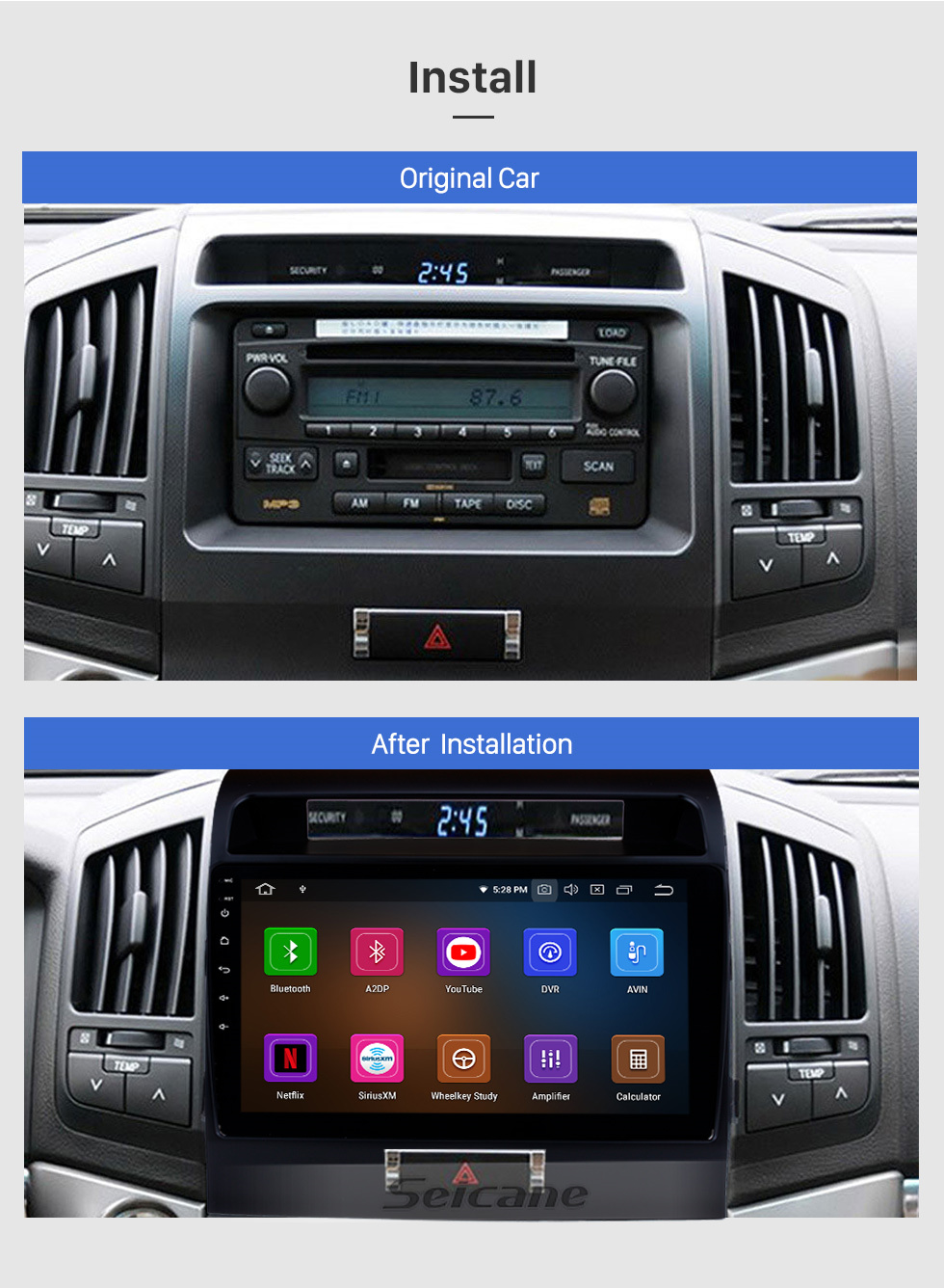 Seicane OEM 10.1 polegada HD TouchScreen GPS Sistema de Navegação Android 11.0 para 2007-2017 TOYOTA LAND CRUISER Suporte de Rádio Carro Estéreo Bluetooth Música Espelho Link OBD2 3G/4G WiFi Câmera de Backup de Vídeo