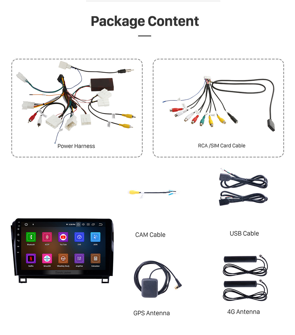 Seicane Android 13.0 HD Pantalla táctil 10.1 pulgadas 2006-2014 Toyota Sequoia Radio de navegación GPS con Bluetooth USB AUX Soporte OBD2 Cámara de visión trasera 3G WiFi