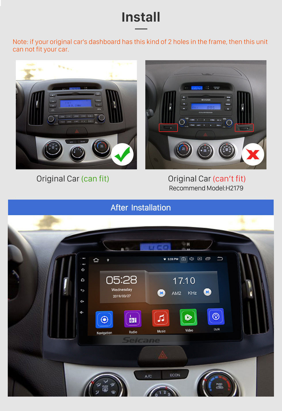 Seicane 9 pouces 2011-2016 Hyundai Elantra Android 11.0 HD Écran tactile Système de navigation GPS Lecteur multimédia Support radio Bluetooth DVR OBD II 3G / 4G WiFi Caméra arrière Commande au volant