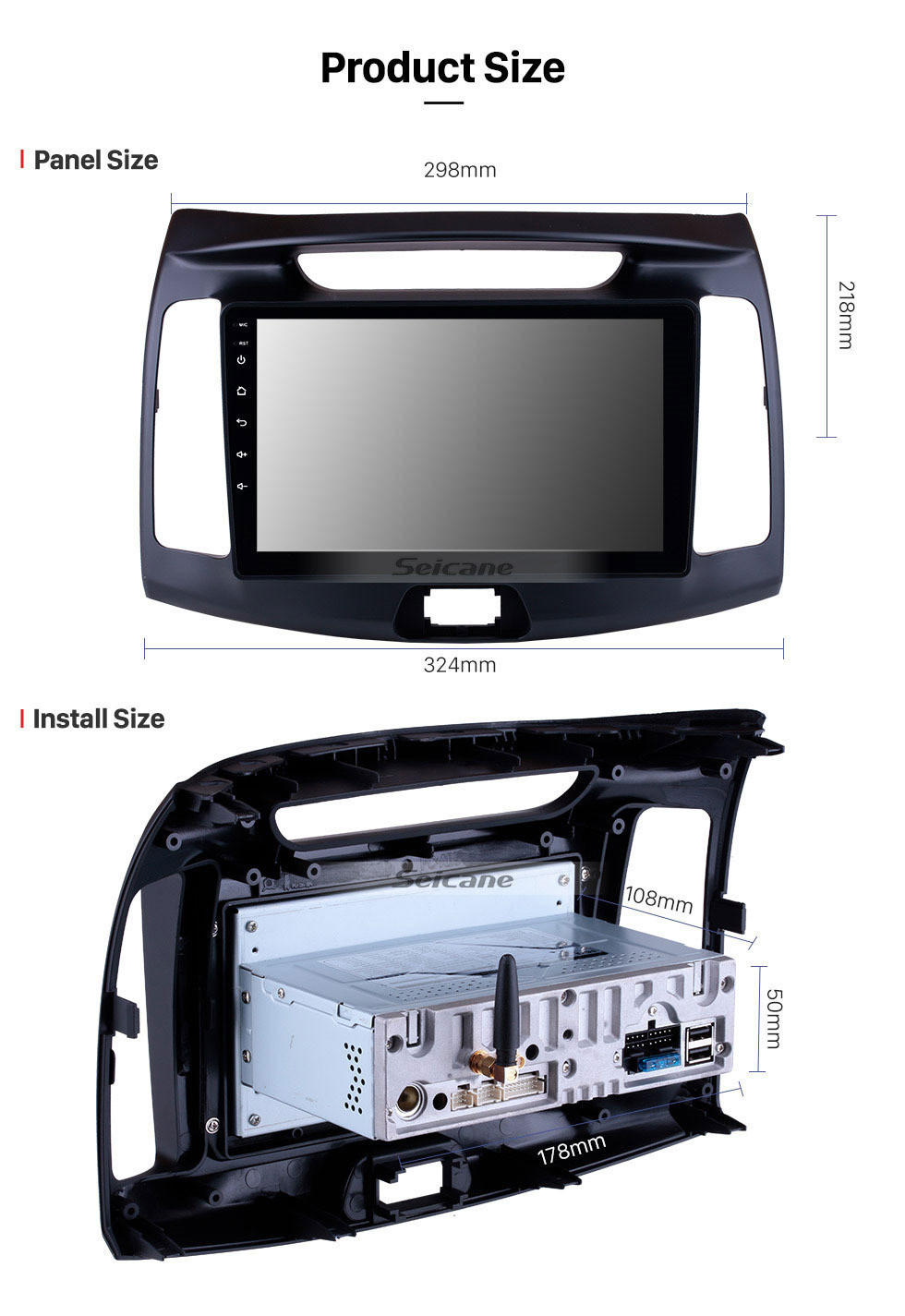 Seicane 9 дюймов 2011-2016 Hyundai Elantra Android 11.0 HD Сенсорный экран GPS Навигационная система Мультимедийный проигрыватель Bluetooth Радио Поддержка DVR OBD II 3G / 4G WiFi Задняя камера Управление рулевого колеса
