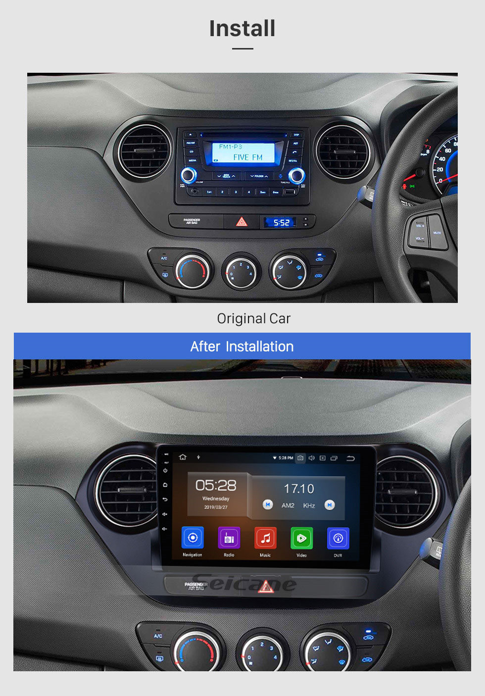 Seicane 2013 2014 2015 2016 HYUNDAI I10 (RHD) 9-дюймовый HD с сенсорным экраном Android 11.0 автомобильный радиоприемник Система GPS-навигации Bluetooth WIFI Mirror Link DAB + Управление на рулевом колесе 1080P видео DVD-плеер