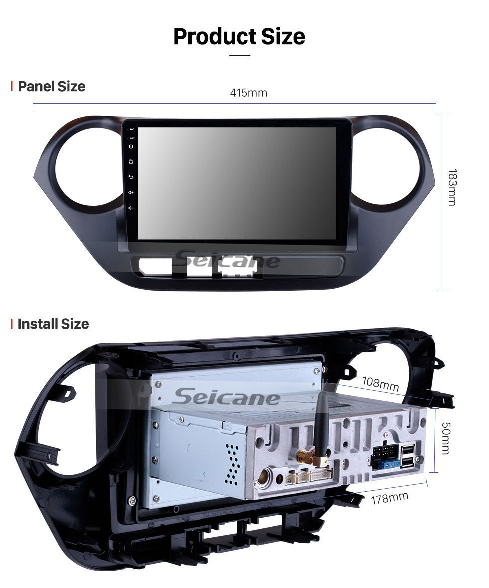Seicane 2013 2014 2015 2016 HYUNDAI I10 (RHD) 9 pulgadas Pantalla táctil HD Android 11.0 radio para automóvil Sistema de navegación GPS Bluetooth WIFI Mirror Link DAB + Control del volante 1080P video Reproductor de DVD