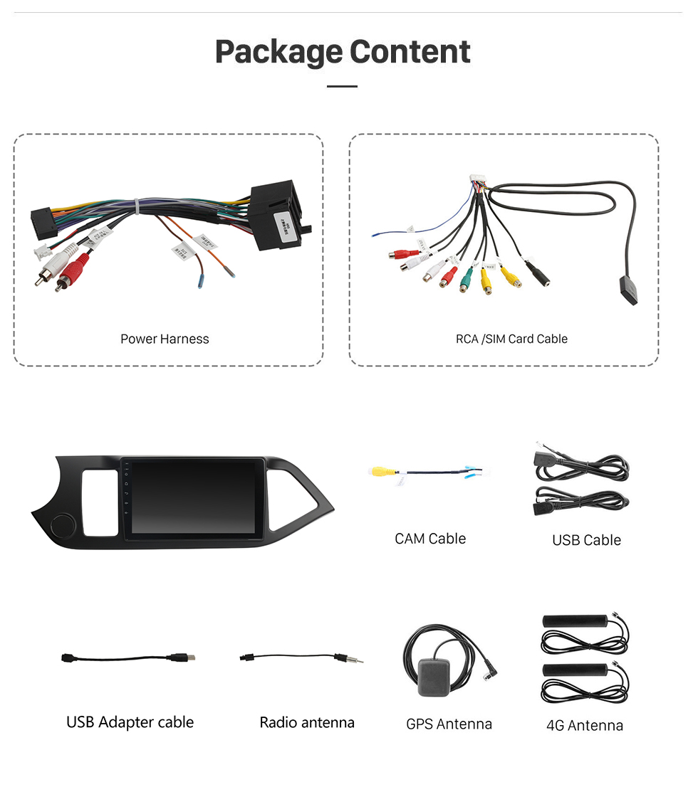 Seicane Tela de toque do sistema de navegação GPS de 9 polegadas Android 13.0 para 2011-2014 KIA Morning Picanto Suporte Rádio Bluetooth TPMS DVR OBD Mirror Link 3G WiFi TV Câmera de backup Vídeo 