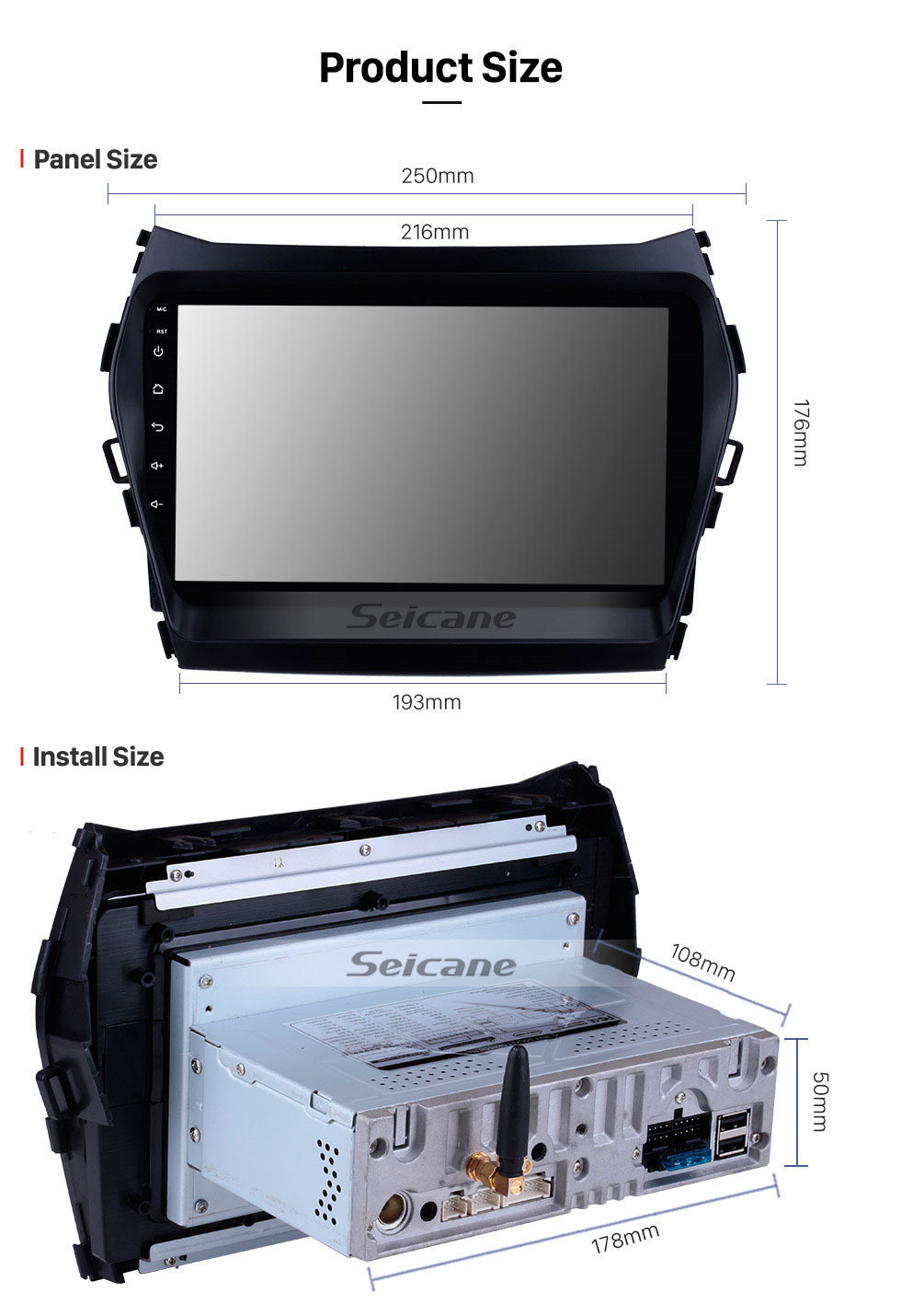 Seicane 9 pouces Android 11.0 2013 2014 2015 Hyundai Santa Fe IX45 Système de navigation GPS Écran tactile HD 3G WiFi Caméra arrière AUX Commande au volant USB Bluetooth 1080P OBDII TPMS DVR