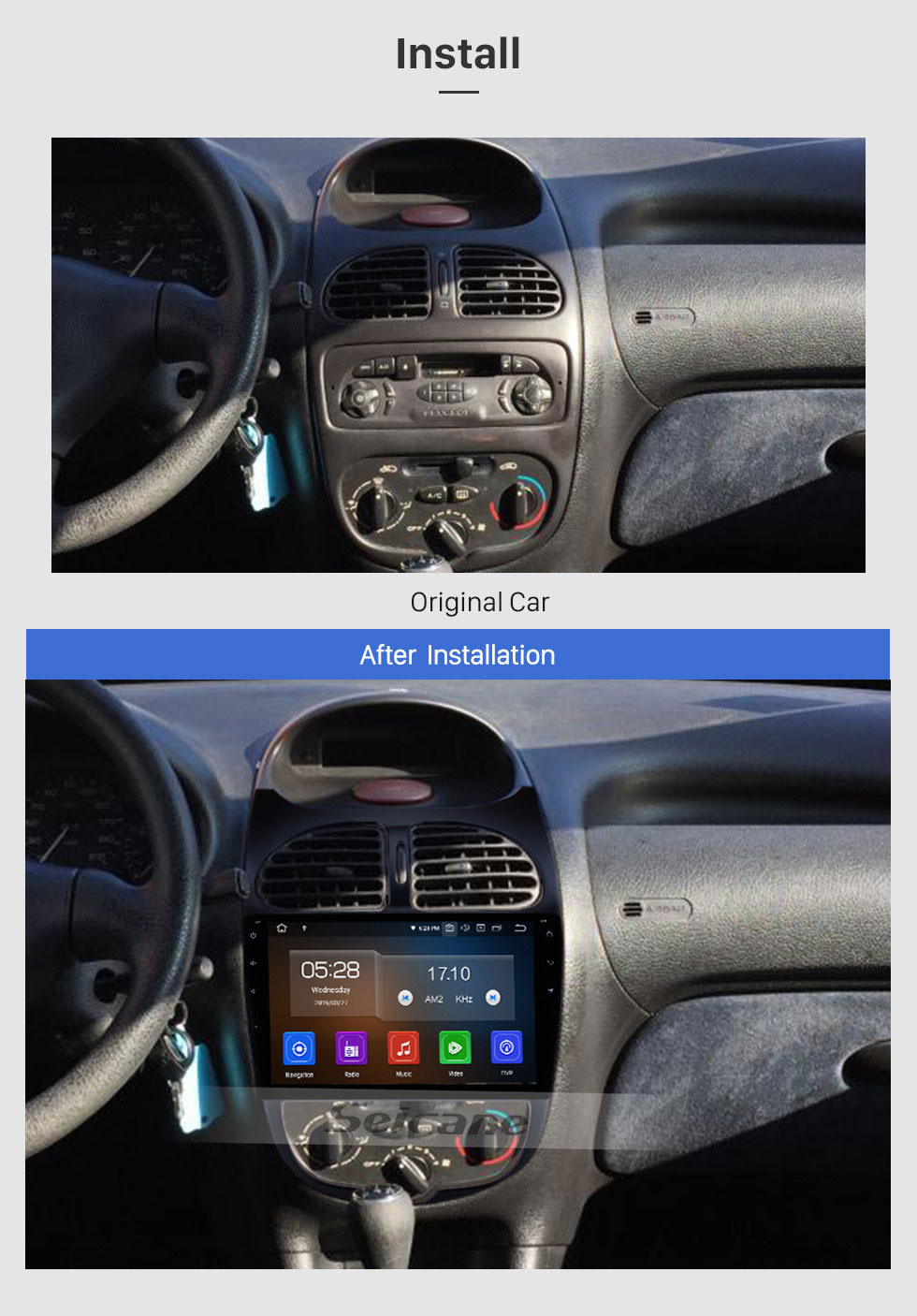 Seicane 9 pulgadas Android 11.0 Autoradio con pantalla táctil para 2000-2016 PEUGEOT 206 Aftermarket Navegación GPS Bluetooth Música WIFI USB SWC Soporte de Carplay Lector de CD DAB