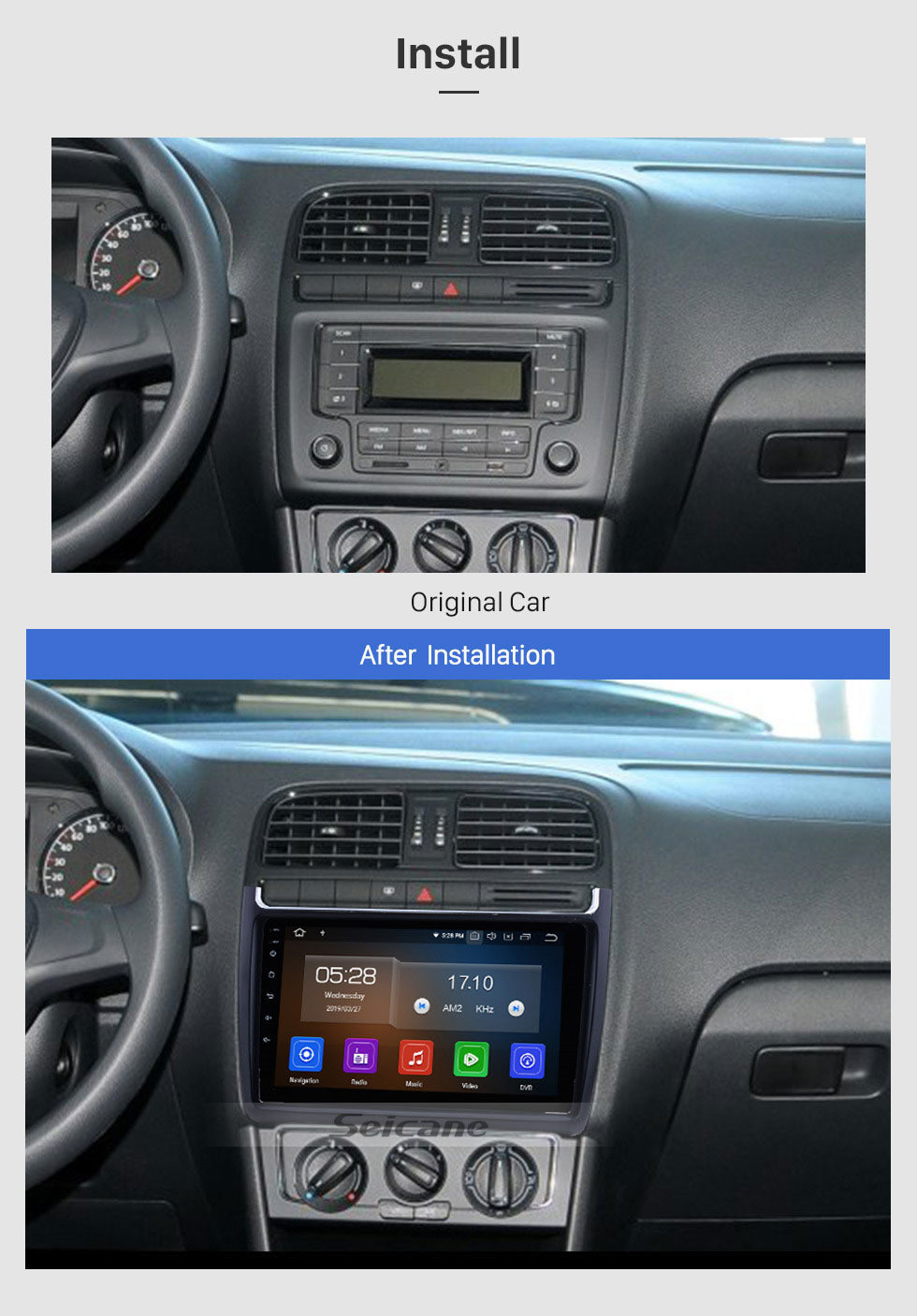 Seicane 2012-2015 VW Volkswagen POLO 9 inch Android 13.0 HD 1024*600 Touchscreen Radio GPS Navigation Bluetooth Music Audio USB WIFI 1080P Mirror link Backup Camera SWC Carplay