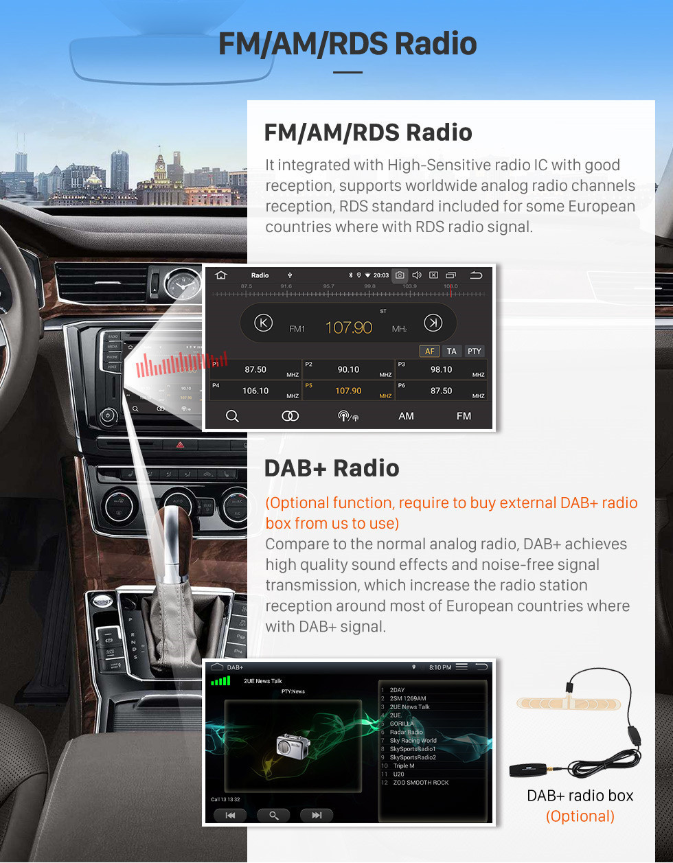 Seicane Hot Selling Android 11.0 Universal GPS Navigation Car Audio System Touch Screen AM FM Radio Bluetooth Music 3G WiFi OBD2 Mirror Link AUX Backup Camera USB SD 1080P Video 