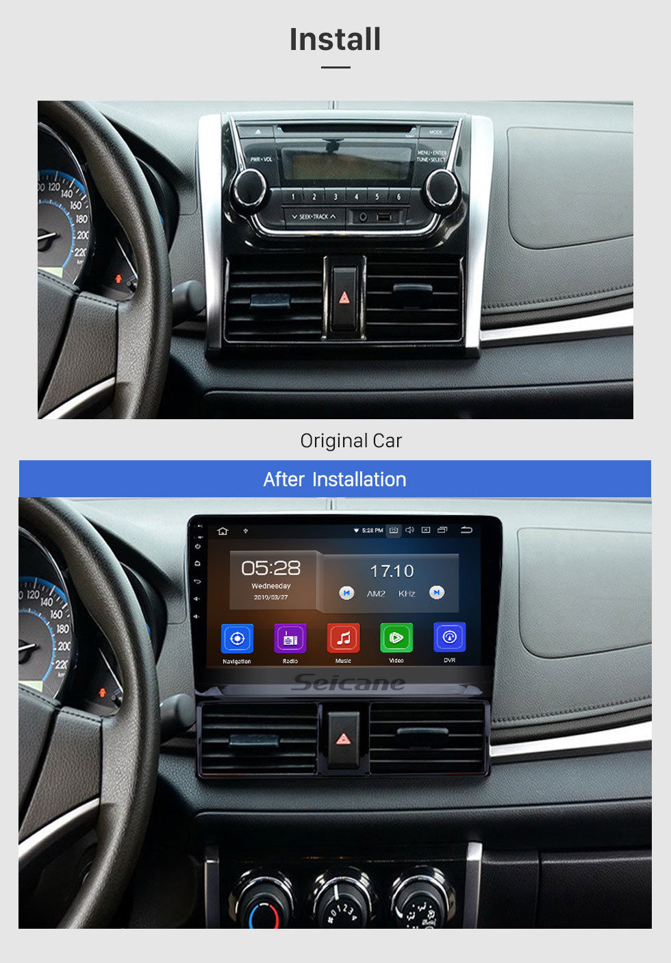 Seicane 10.1 polegada Android 11.0 2013 2014 2015 2016 Toyota Vios GPS Rádio com 1024 * 600 Tela Sensível Ao Toque Bluetooth Música 4G Wi-fi Câmera de Backup LinkMirror OBD2 Controle de Volante