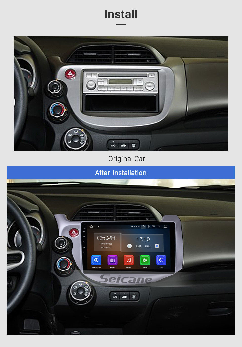 Seicane 2007-2013 Honda Fit (LHD) Android 11.0 10.1 Zoll GPS Navigationssystem mit Bluetooth Radio OBD2 Rückfahrkamera Digital TV Lenkradfernbedienung Spiegel-Verbindung