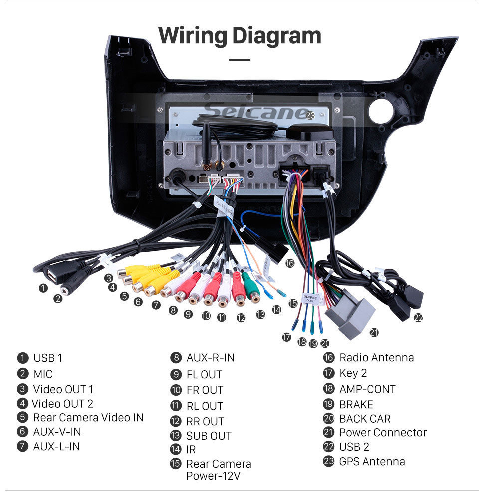 Seicane 2007-2013 Honda Fit (LHD) Android 11.0 Sistema de navegação GPS de 10,1 polegadas com rádio Bluetooth Câmera de backup OBD2 Câmera de TV digital Volante Controle Espelho Link