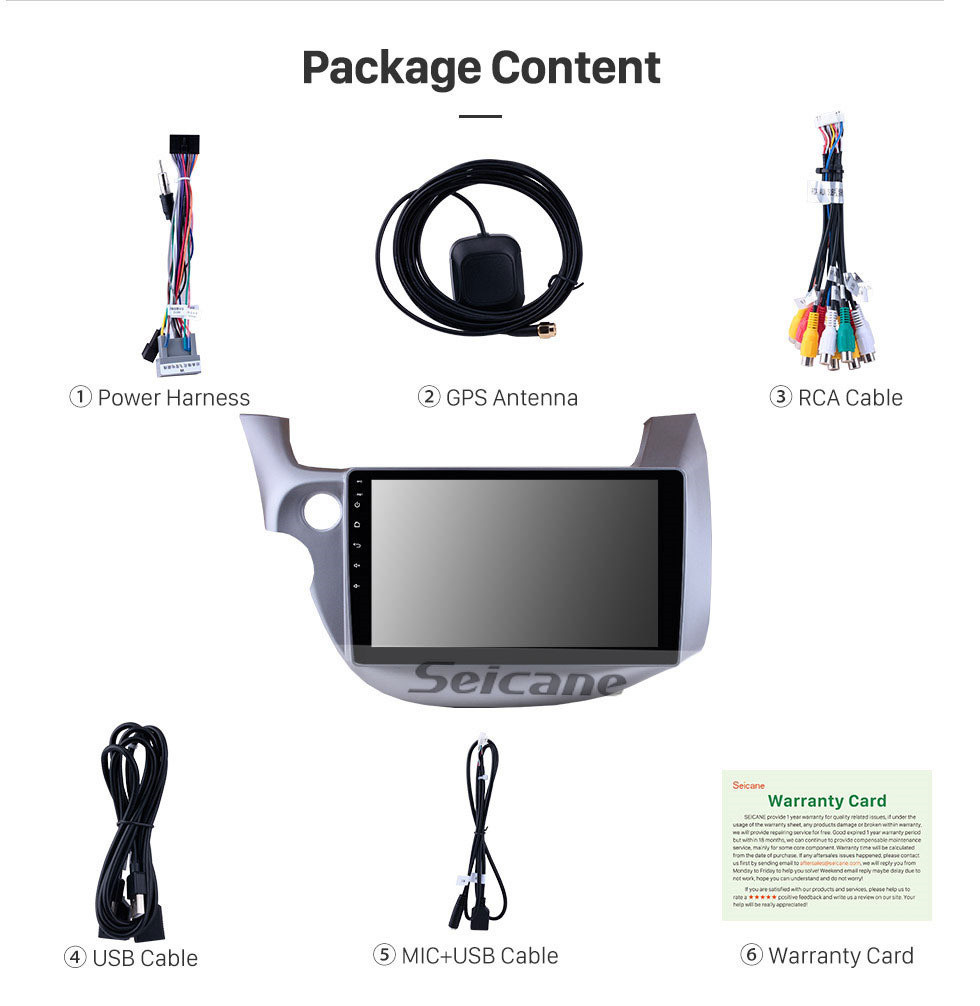 Seicane 2007-2013 Honda Fit (LHD) Android 11.0 Système de navigation GPS de 10,1 pouces avec radio Bluetooth Caméra de recul OBD2 TV numérique Commande au volant Commande de rétroviseur Lien