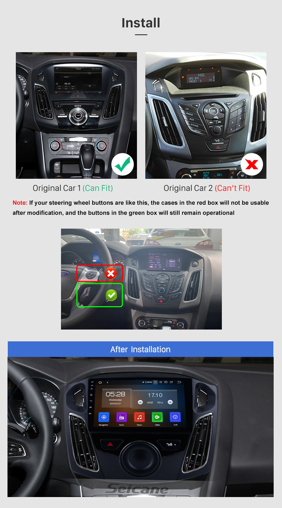 Seicane OEM 9-дюймовый Android 12.0 Радио для 2012-2015 Ford Focus Bluetooth Wi-Fi HD с сенсорным экраном GPS-навигация Carplay Поддержка USB OBD2 Цифровое ТВ TPMS DAB +