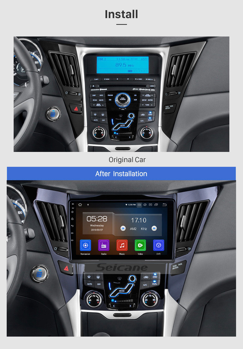 Seicane 9 inch Android 11.0 Radio GPS navigation system for 2011-2015 Hyundai SONATA with Bluetooth HD 1024*600 touch screen Mirror link OBD2 DVR Rearview camera TV 1080P Video 3G WIFI Steering Wheel Control USB