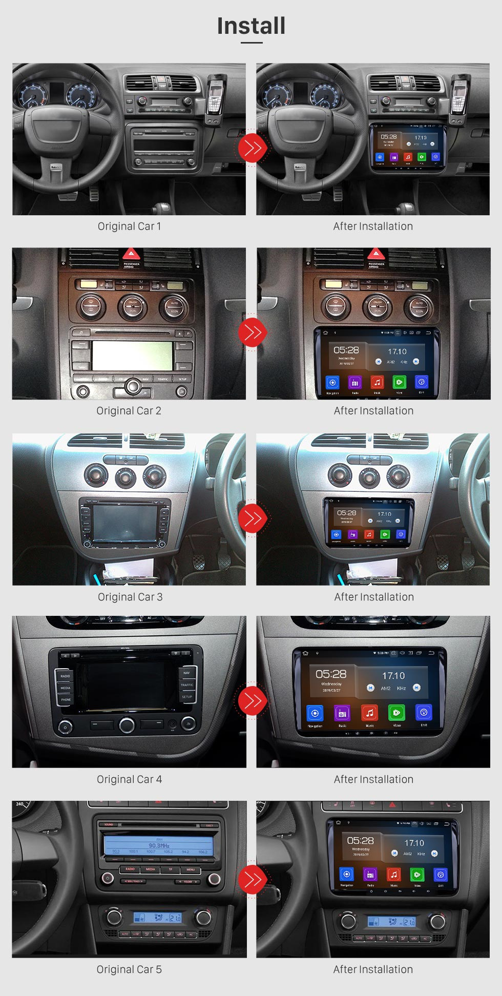 Seicane Écran tactile HD 9 pouces pour 2008-2013 VW Volkswagen Passat Tiguan Polo Scirocco Android 9.0 Système de navigation GPS Radio avec WiFi Mirror Link OBD2 Bluetooth