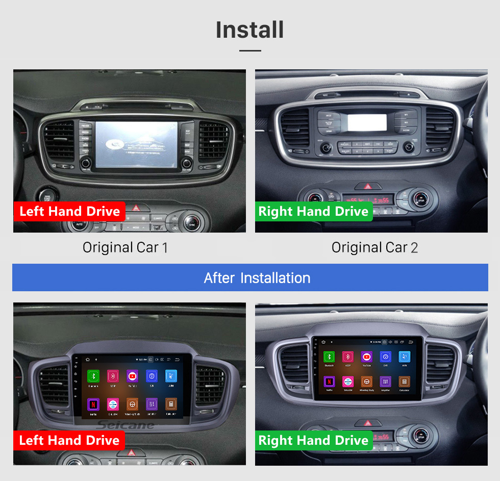 Seicane 9 Inch Android 11.0 GPS navigation system Radio for 2015 2016 Kia Sorento LHD with Mirror link HD 1024*600 touch screen OBD2 DVR Rearview camera TV 1080P Video 3G WIFI Steering Wheel Control Bluetooth USB 