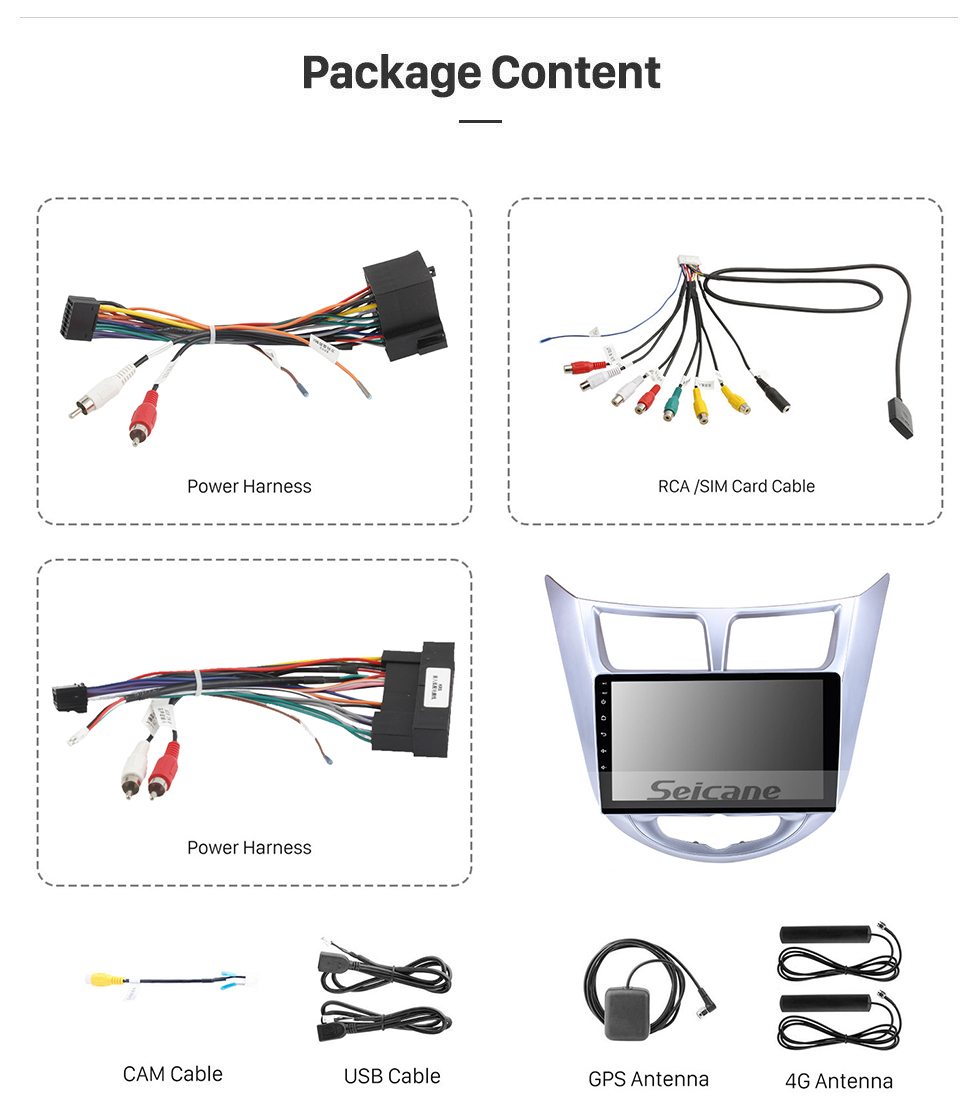 Seicane HD 1024 * 600 Pantalla táctil Android 11.0 2011 2012 2013 Hyundai Verna Acento Solaris Blue WIT Radio Sistema de navegación GPS con Bluetooth 4G WIFI Control del volante USB OBD2 RDS Enlace del espejo