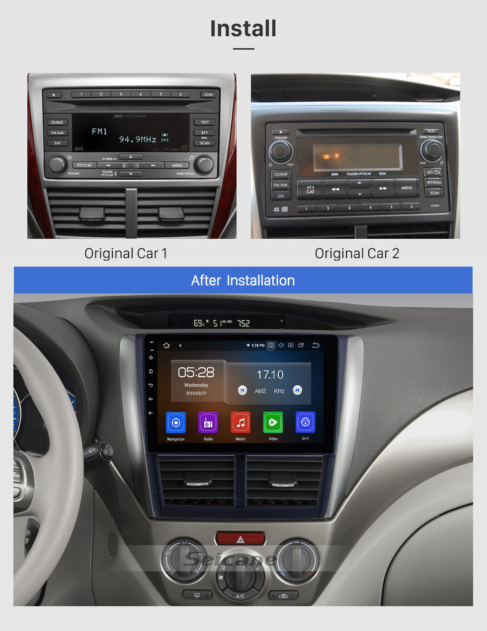 Seicane Android 12.0 für 2008-2012 Subaru Forester 9-Zoll-HD-Touchscreen-GPS-Navigationssystem mit Bluetooth-Carplay-Unterstützung Lenkradsteuerung DVR