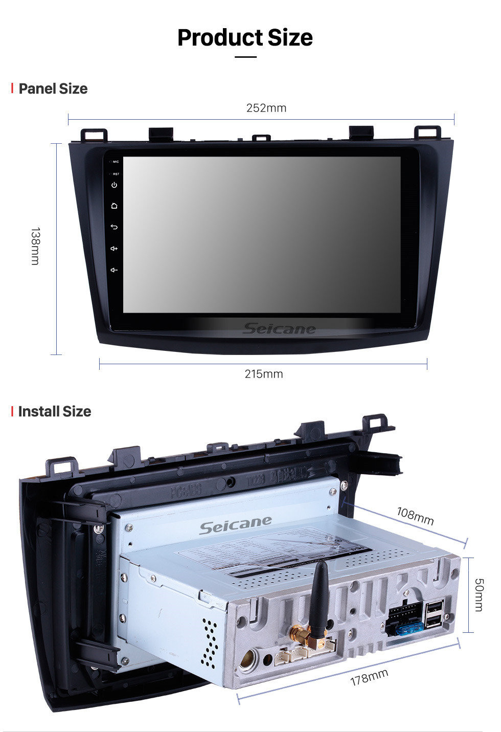 Seicane 2009-2012 Mazda 3 Axela 9-дюймовый Android 11.0 GPS-радио HD 1024 * 600 Сенсорный экран Зеркальная связь Bluetooth Камера заднего вида 1080P Управление на руле WIFI OBD2 DVR DVD