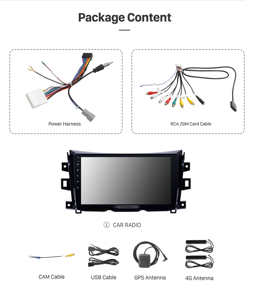 Seicane 10.1 pouces 2011-2016 Nissan NAVARA Android 11.0 Radio Navigation GPS Lien miroir Écran tactile OBD2 DVR TV WIFI Bluetooth USB Carplay Caméra de recul 1080P SWC