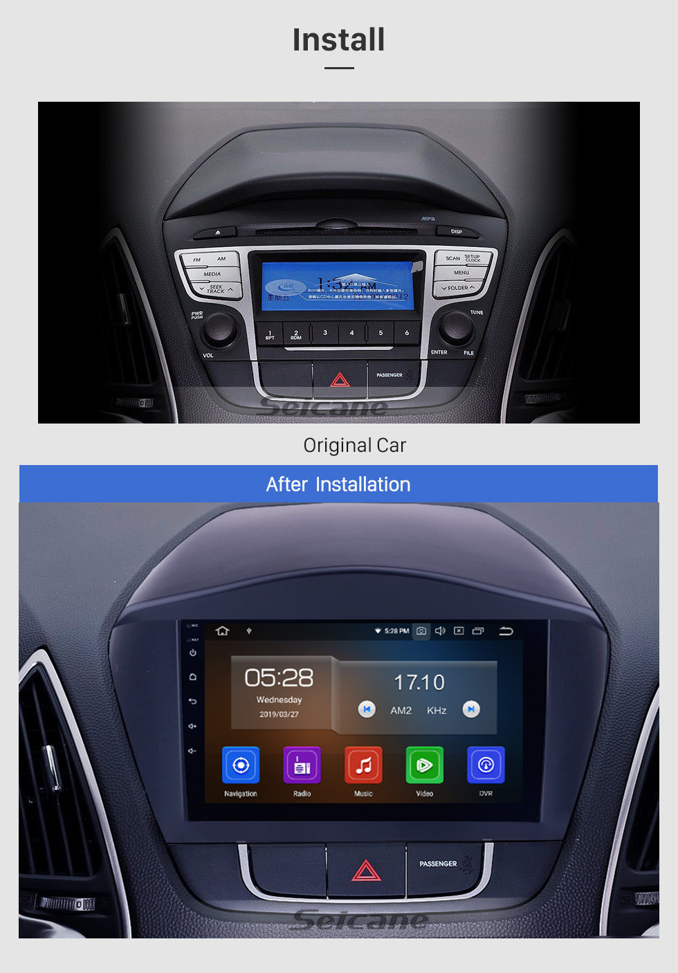 Seicane Écran tactile HD 9 pouces 2010 2011 2012-2017 Hyundai iX35 Android 11.0 Radio de navigation GPS avec support Bluetooth WIFI 1080P Video Digital TV