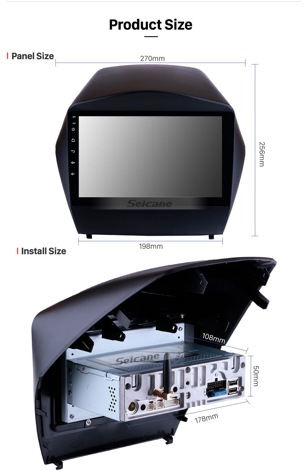 Seicane 9 pulgadas 2010-2017 Hyundai iX35 Android 11.0 HD 1024 * 600 Pantalla táctil Radio GPS Sistema de navegación Bluetooth WIFI 1080P Video Retrovisor Cámara Espejo Enlace