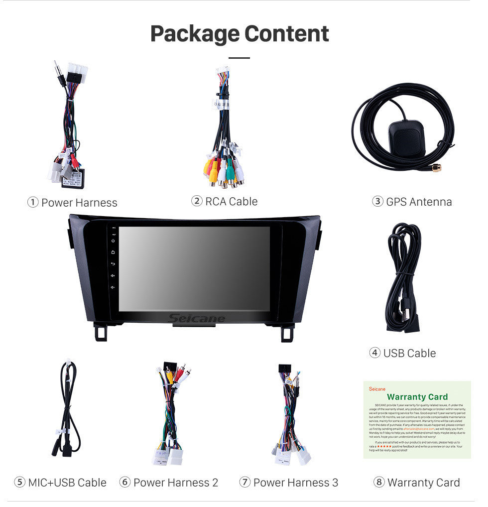 Seicane 2012 2013 2014 2015 2016 2017 Nissan X-TRAIL Qashqai A/V Pantalla táctil HD de 9 pulgadas Radio Navegación GPS Android 11.0 Sistema de audio Bluetooth OBD2 Control del volante