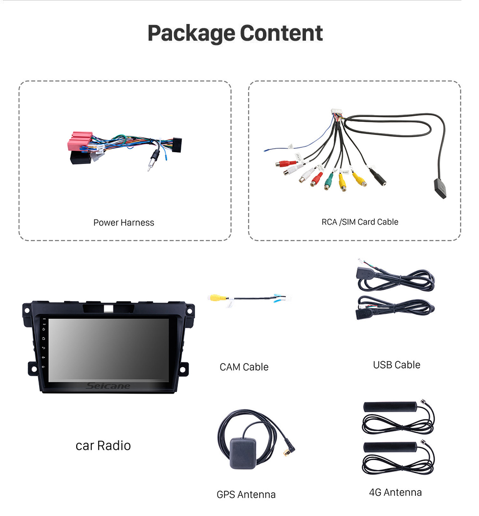 Seicane 2007–2014 Mazda CX-7 9 Zoll Android 13.0 GPS-Navigationssystem unterstützt DVD-Player Mirror Link Multi-Touchscreen OBD DVR Bluetooth Rückfahrkamera TV USB 4G WIFI