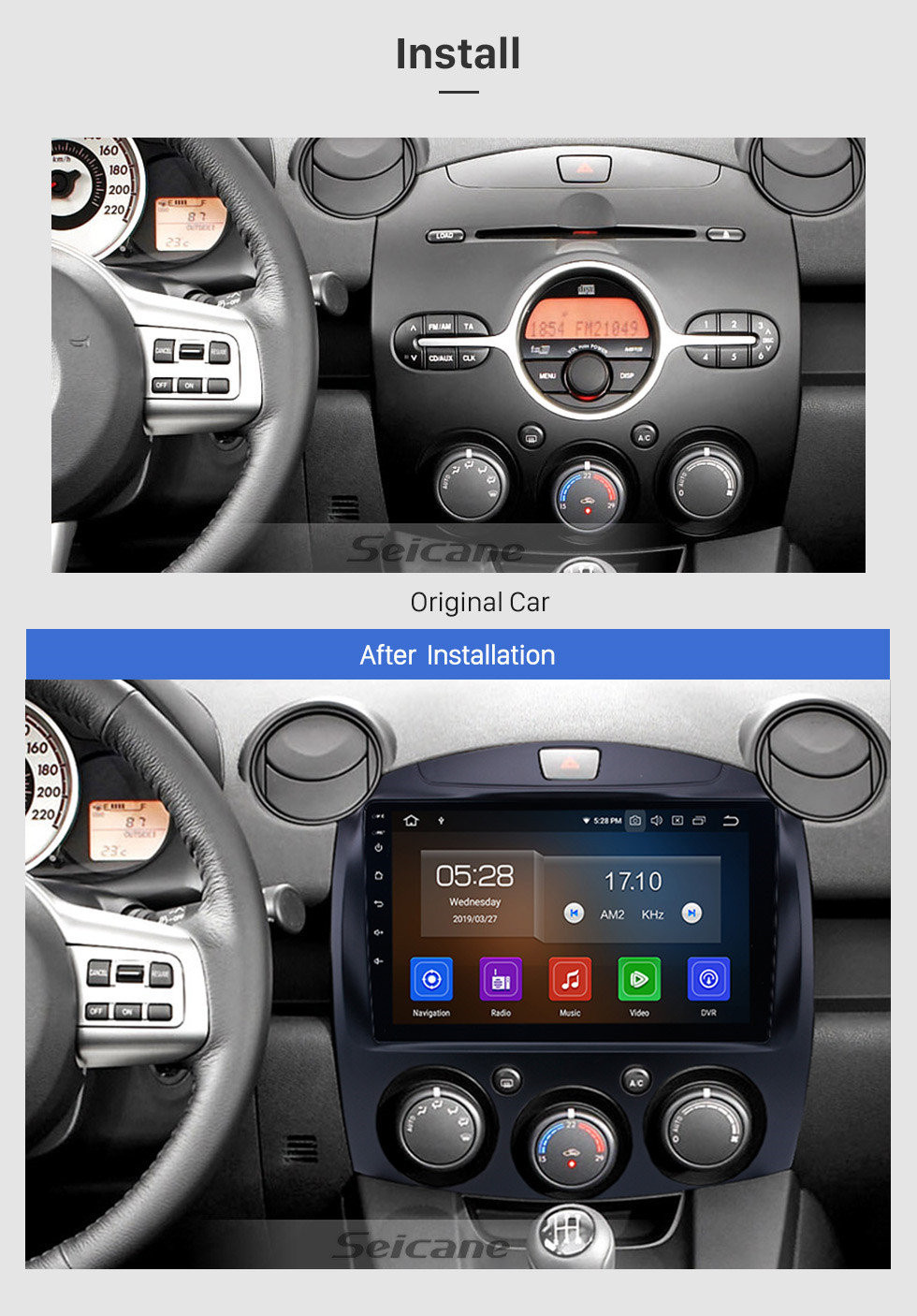 Seicane 9 pouces HD Système de navigation GPS à écran tactile Android 11.0 Radio pour 2007-2014 Mazda 2 Support Vedio Carplay Télécommande Bluetooth 4G WIFI Lecteur DVD