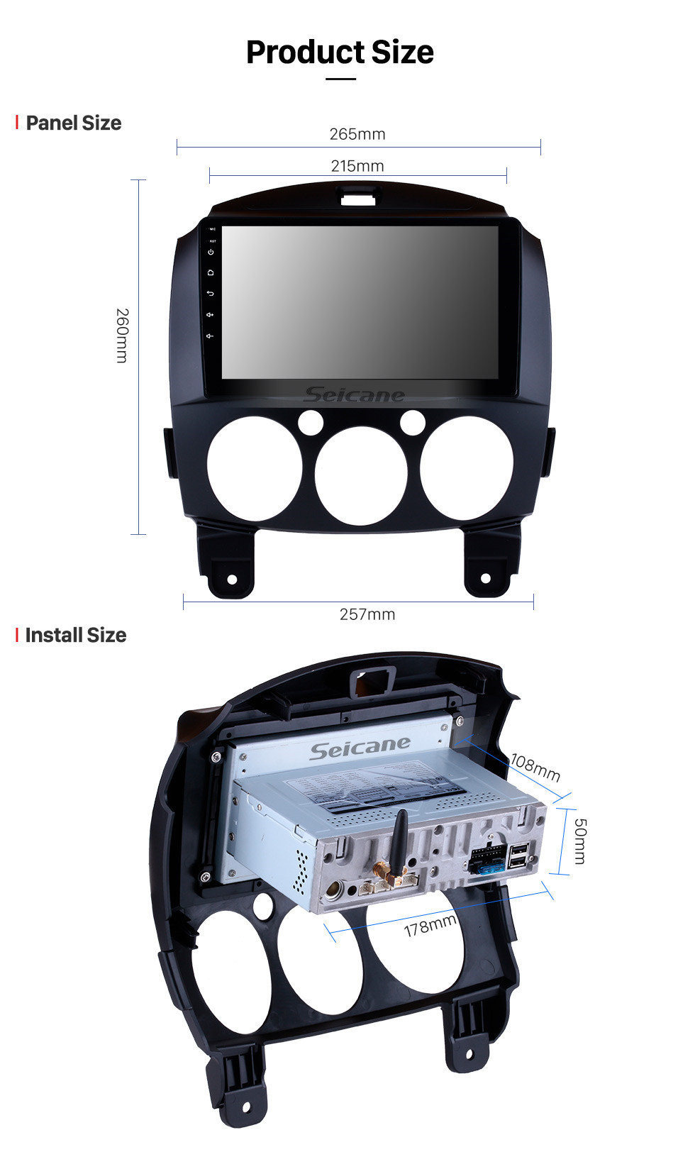 Seicane 9 Zoll HD Touchscreen GPS Navigationssystem Android 11.0 Radio Für 2007-2014 Mazda 2 Unterstützung Vedio Carplay Fernbedienung Bluetooth 4G WIFI DVD-Player