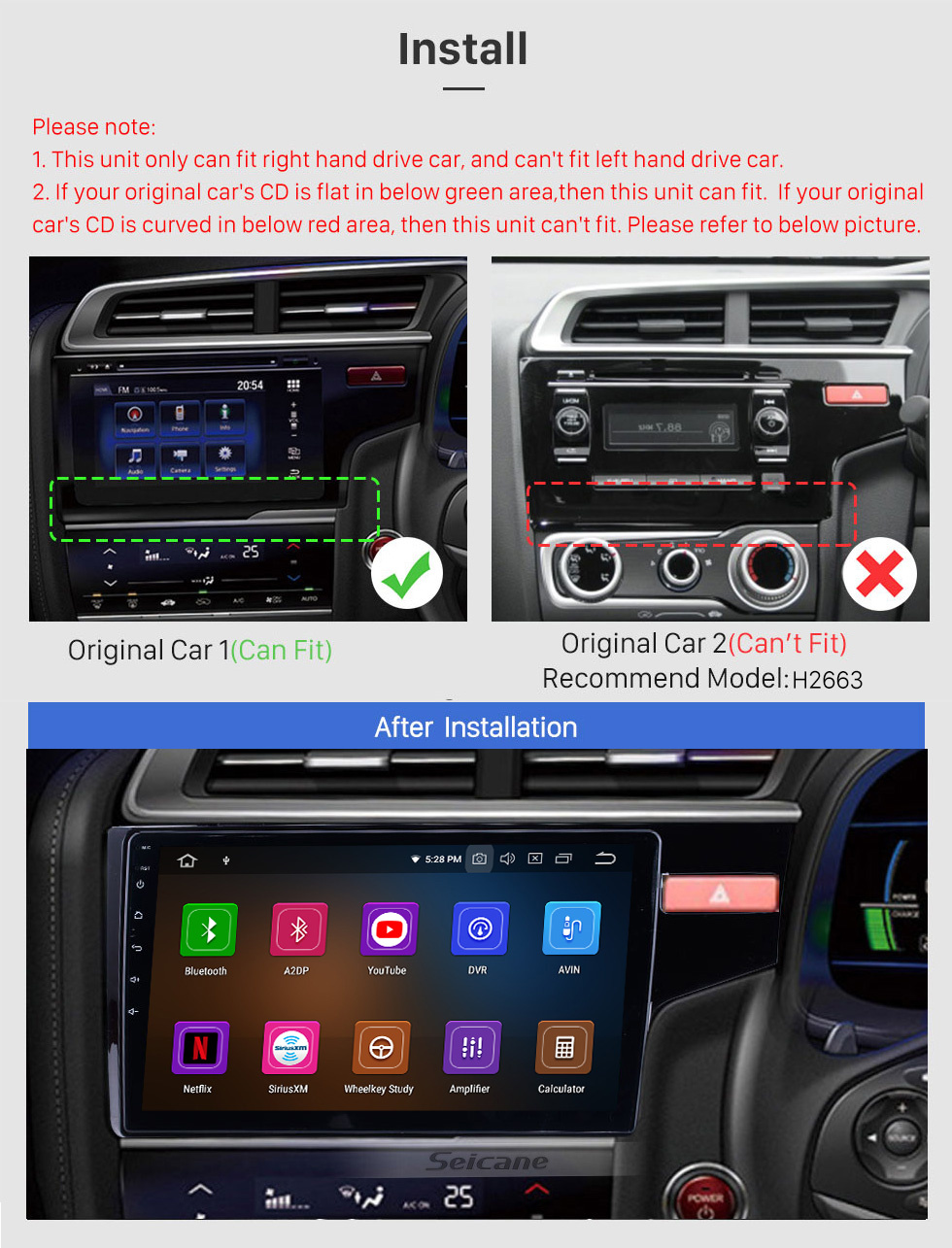 Seicane Aftermarket HD Touch Screen 2014 2015 2016 HONDA FIT RHD Android 11.0 Замена радио с GPS DVD-плеером 3G WiFi Bluetooth Music Mirror Link OBD2 Резервная камера DVR AUX USB SD 1080P Видео