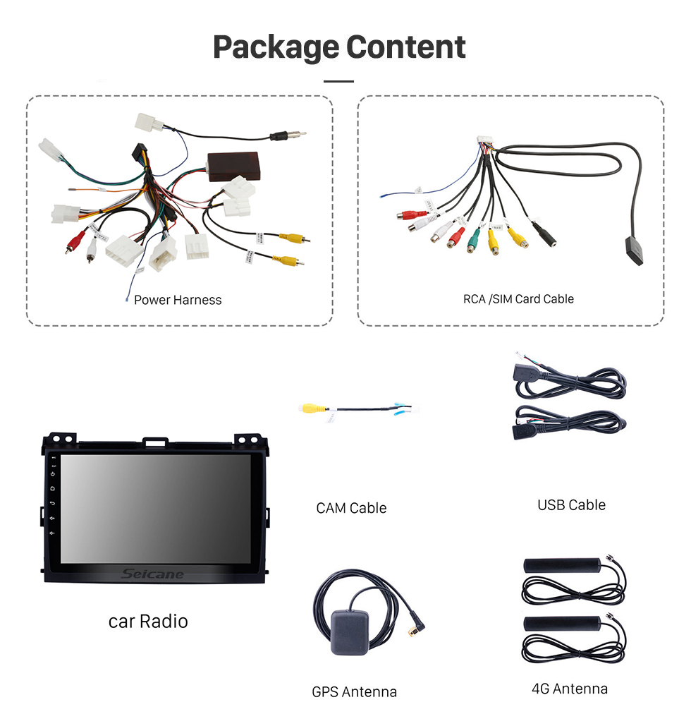 Seicane Écran tactile HD 9 pouces 2002-2009 Toyota Prado Cruiser 120 Lexus GX470 Android 13.0 Radio Système de navigation GPS Bluetooth Musique 4G WiFi Caméra de recul Lien miroir OBD2 Commande au volant