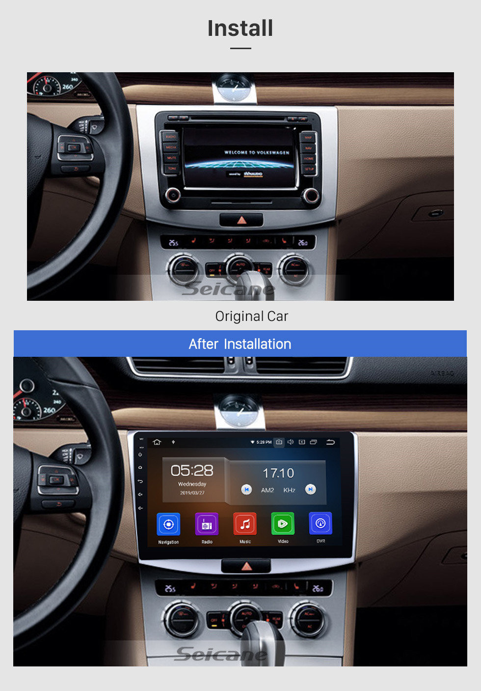Seicane 10,1 pouces 1024 * 600 écran tactile 2012 2013 2014 VW Volkswagen Magotan Radio Retrait avec Android 13.0 in Dash GPS Bluetooth Car Audio System 3G WiFi CD DVD Player OBD2 Mirror Link Commande au volant