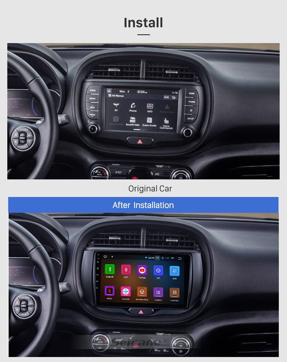 Seicane OEM Android 10.0 for 2019 Kia Soul Radio with Bluetooth 9 inch HD Touchscreen GPS Navigation System Carplay support DSP Seicane OEM Android 10.0 for 2019 Kia Soul Radio with Bluetooth 9 inch HD Touchscreen GPS Navigation System Carplay support DSP