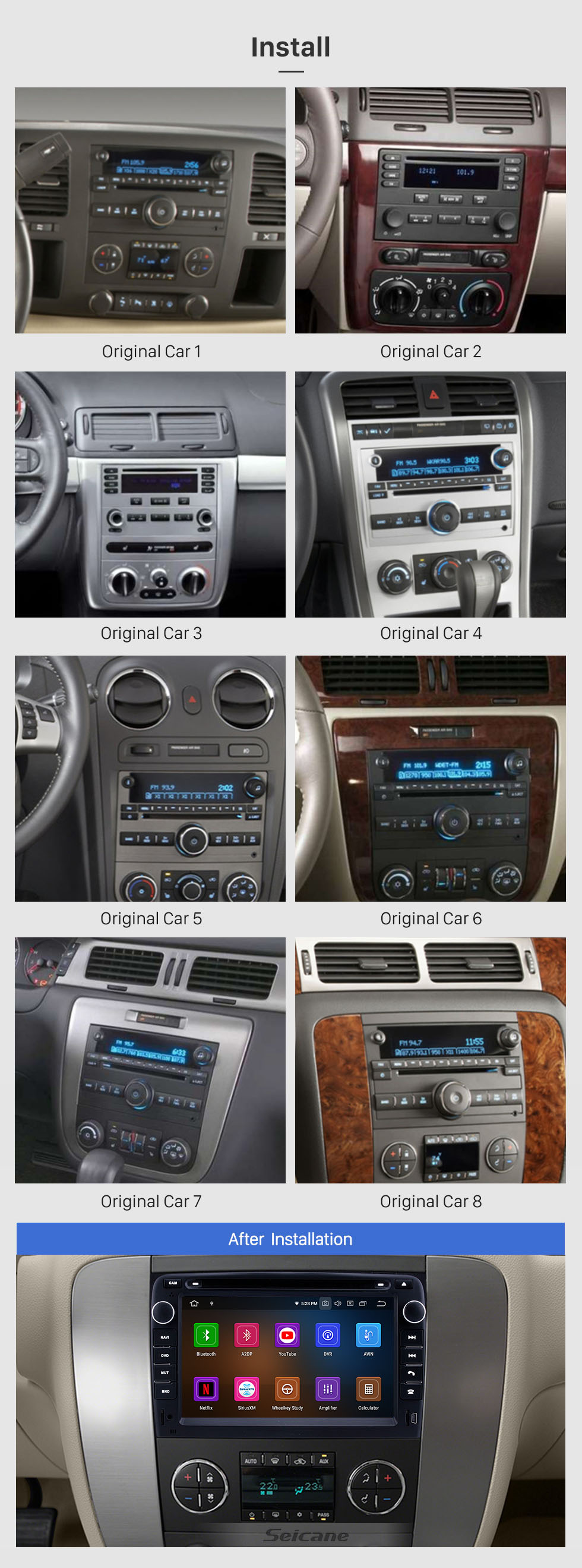 Seicane Android 10,0 7 polegadas para 2007 2008 2009-2012 Geral GMC Yukon / Chevy Chevrolet Tahoe / Buick Enclave / Hummer H2 Sistema de navegação GPS Rádio GPS Bluetooth HD Tela sensível ao toque Suporte para Carplay TPMS