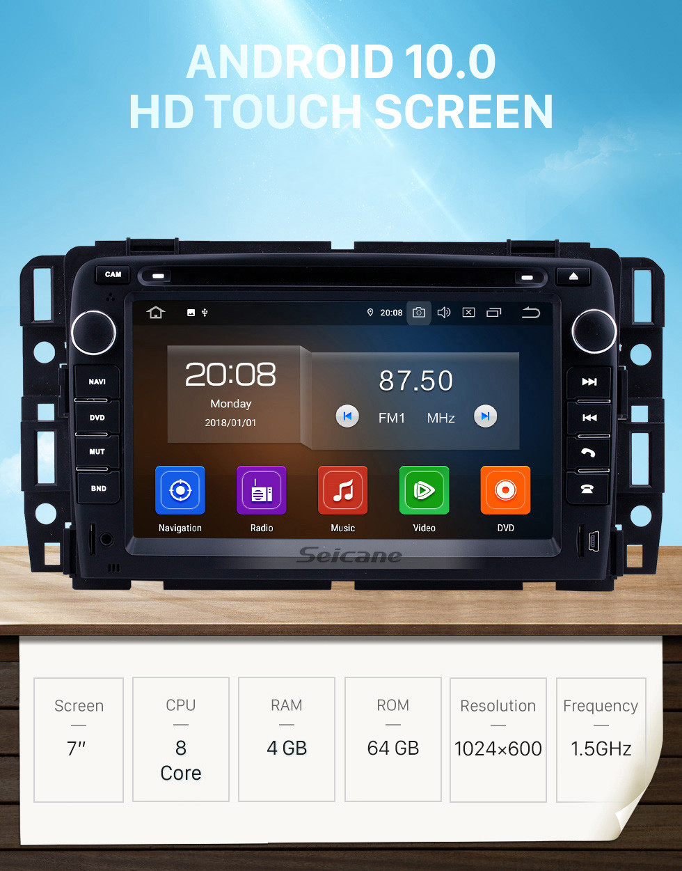 Seicane Android 11.0 7 Zoll Für 2007 2008 2009-2012 Allgemeines GMC Yukon / Chevy Chevrolet Tahoe / Buick Enklave / Hummer H2 Radio GPS-Navigationssystem Bluetooth HD Touchscreen Carplay-Unterstützung TPMS