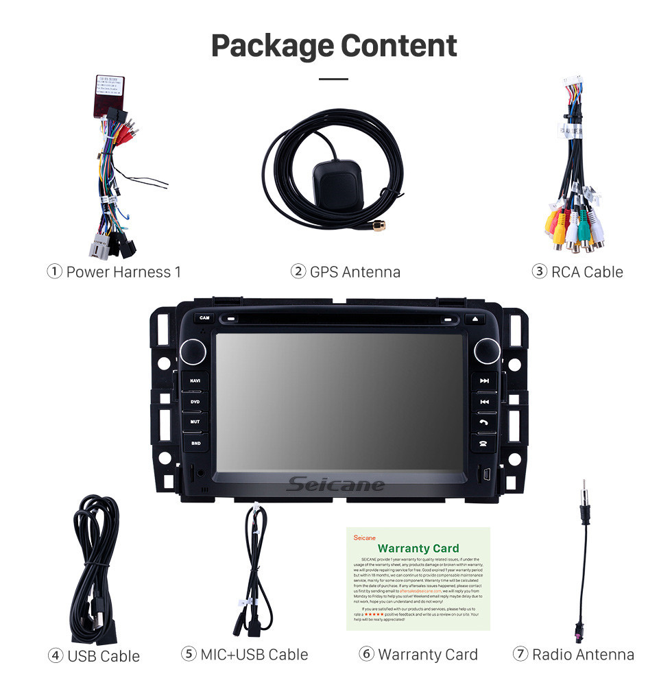 Seicane 7 Inch HD Touchscreen Android 11.0 Aftermarket Radio Head Unit For 2007-2012 General GMC Yukon Chevy Chevrolet Tahoe Buick Enclave Hummer H2 Car Stereo GPS Navigation System Bluetooth Phone WIFI Support OBDII DVR 1080P Video Steering Wheel Control Mirror 