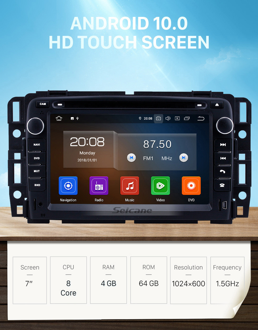 Seicane 7 pouces Android 11.0 HD Unité principale de radio à écran tactile pour 2007-2012 Général GMC Yukon Chevy Chevrolet Tahoe Buick Enclave Hummer H2 Système de navigation GPS stéréo pour voiture Bluetooth Téléphone WIFI Support TV numérique DVR USB DAB + OBD