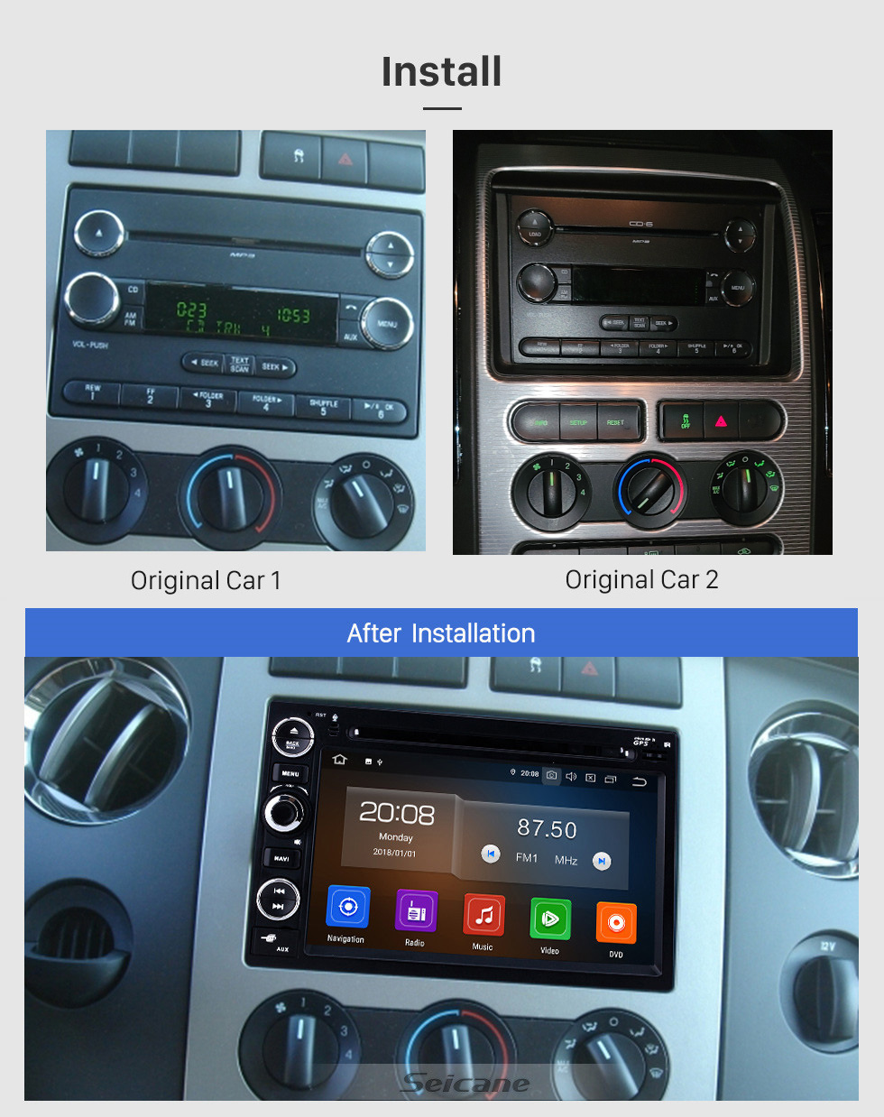 Seicane 7 дюймов 2006-2009 Ford Fusion/Explorer 2007-2009 Edge/Expedition/Mustang Android 12.0 GPS-навигация Радио Bluetooth HD Сенсорный экран Поддержка Carplay 1080P Видео